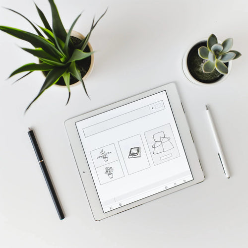 Tablet displaying design sketches of FICO Customising in SIMG, SPRO SAP FI